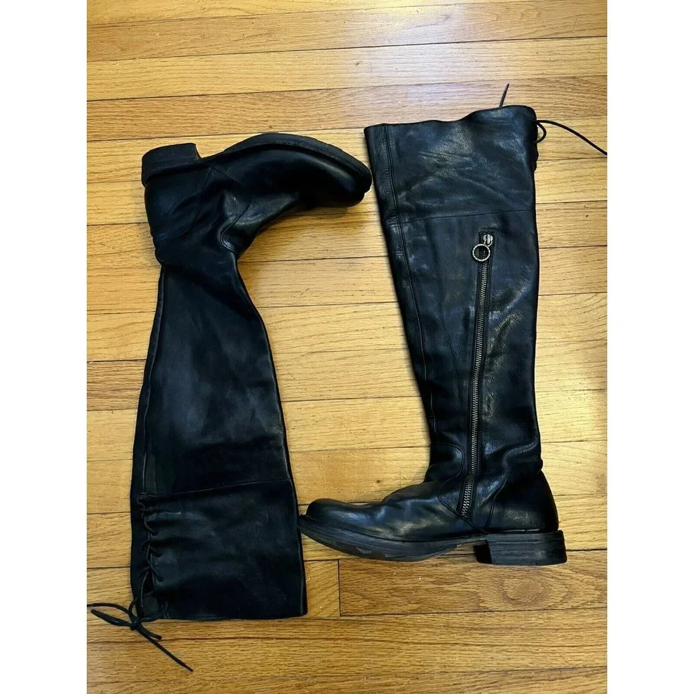 RARE Fiorentini + Baker Elena Tall OTK Fold Down Riding Boots 37.5 Black Leather